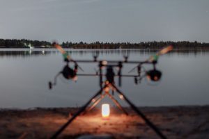 рыбацкие удилища у берега озера